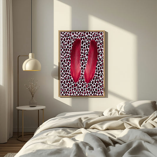 Blush Pink & Burgundy Leopard Print Feather Print | Cosy Modern Wall Art