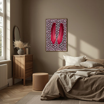 Blush Pink & Burgundy Leopard Print Feather Print | Cosy Modern Wall Art
