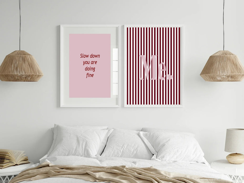 Blush Pink & Burgundy Striped ME. Print | Cosy Modern Wall Art - Larosier Prints