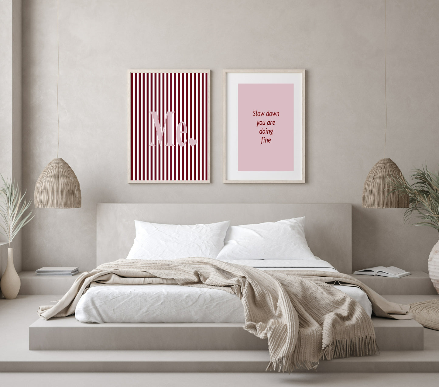 Blush Pink & Burgundy Striped ME. Print | Cosy Modern Wall Art