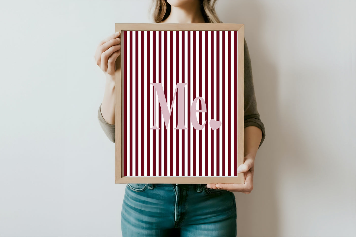 Blush Pink & Burgundy Striped ME. Print | Cosy Modern Wall Art
