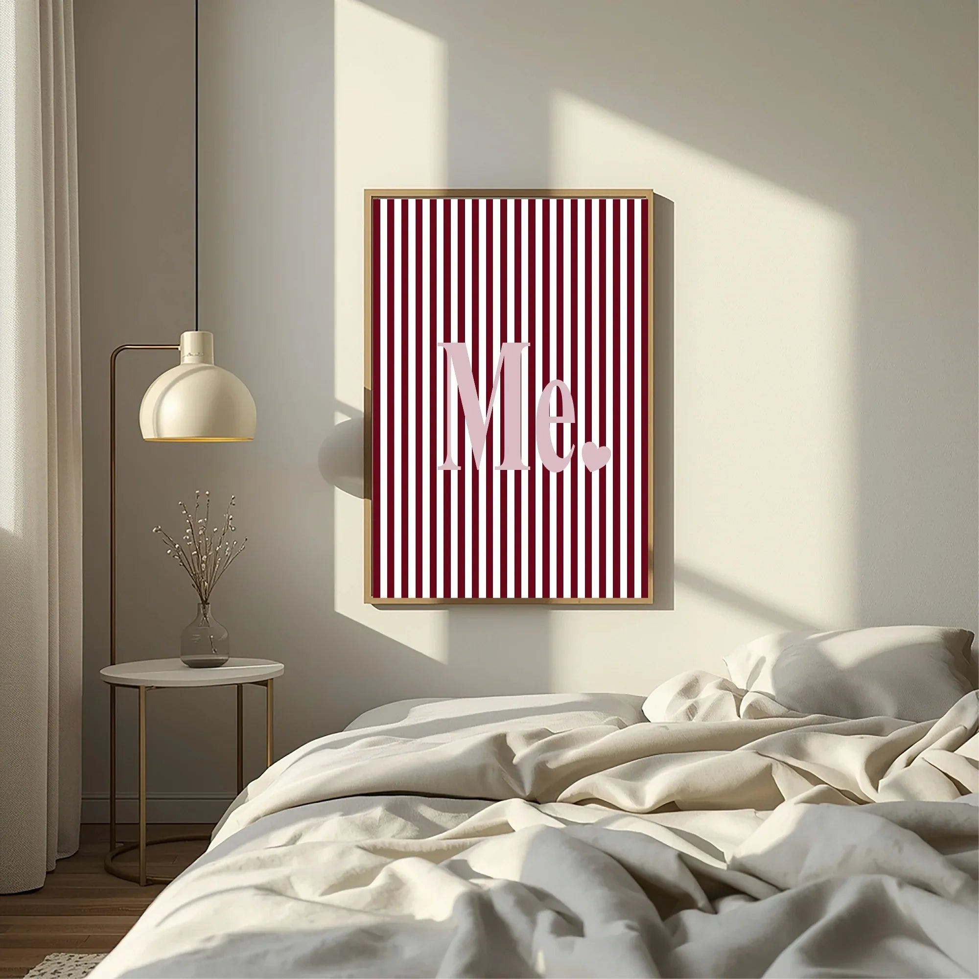 Blush Pink & Burgundy Striped ME. Print | Cosy Modern Wall Art - Larosier Prints