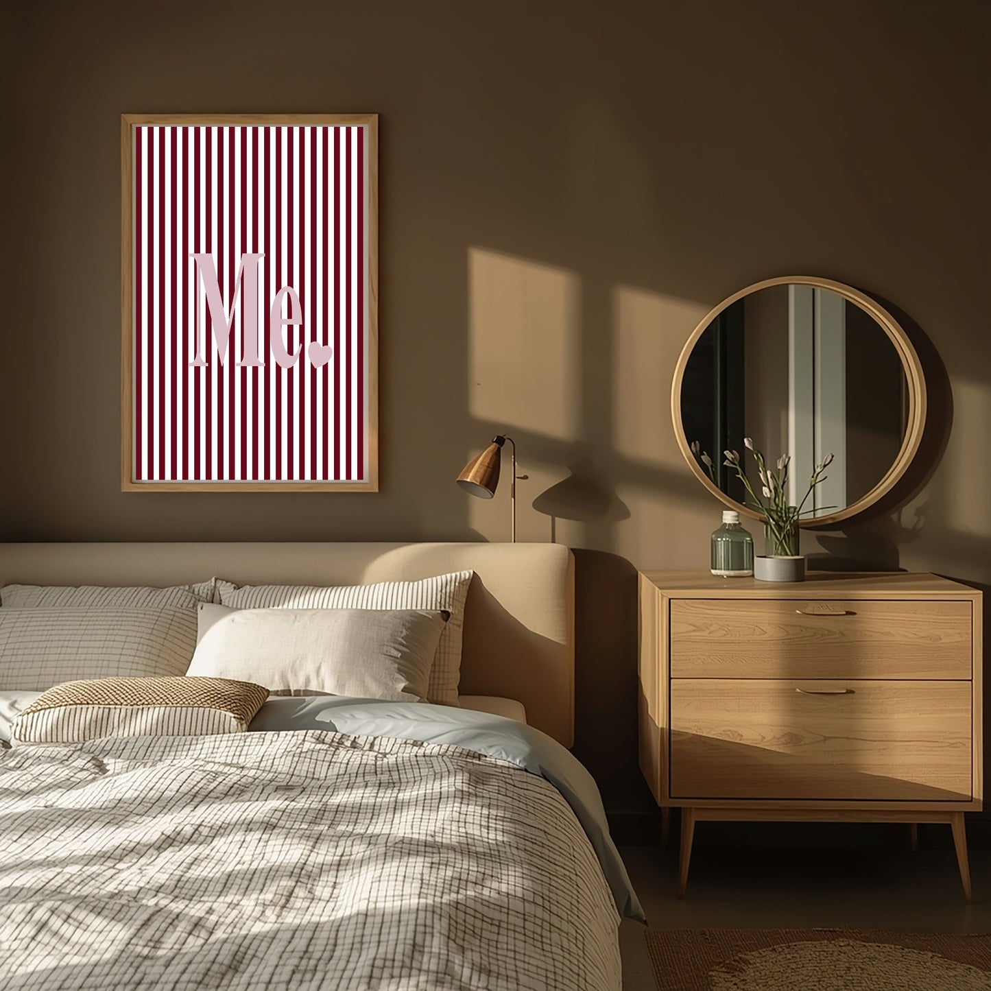 Blush Pink & Burgundy Striped ME. Print | Cosy Modern Wall Art