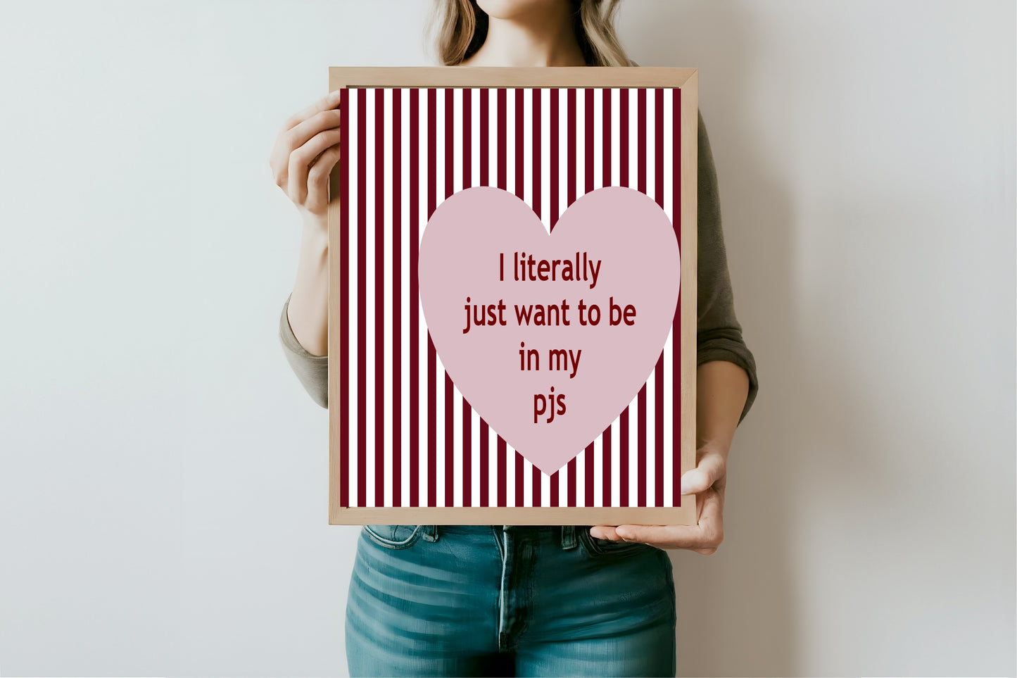 Blush Pink & Burgundy Striped PJ's Print | Cosy Modern Wall Art