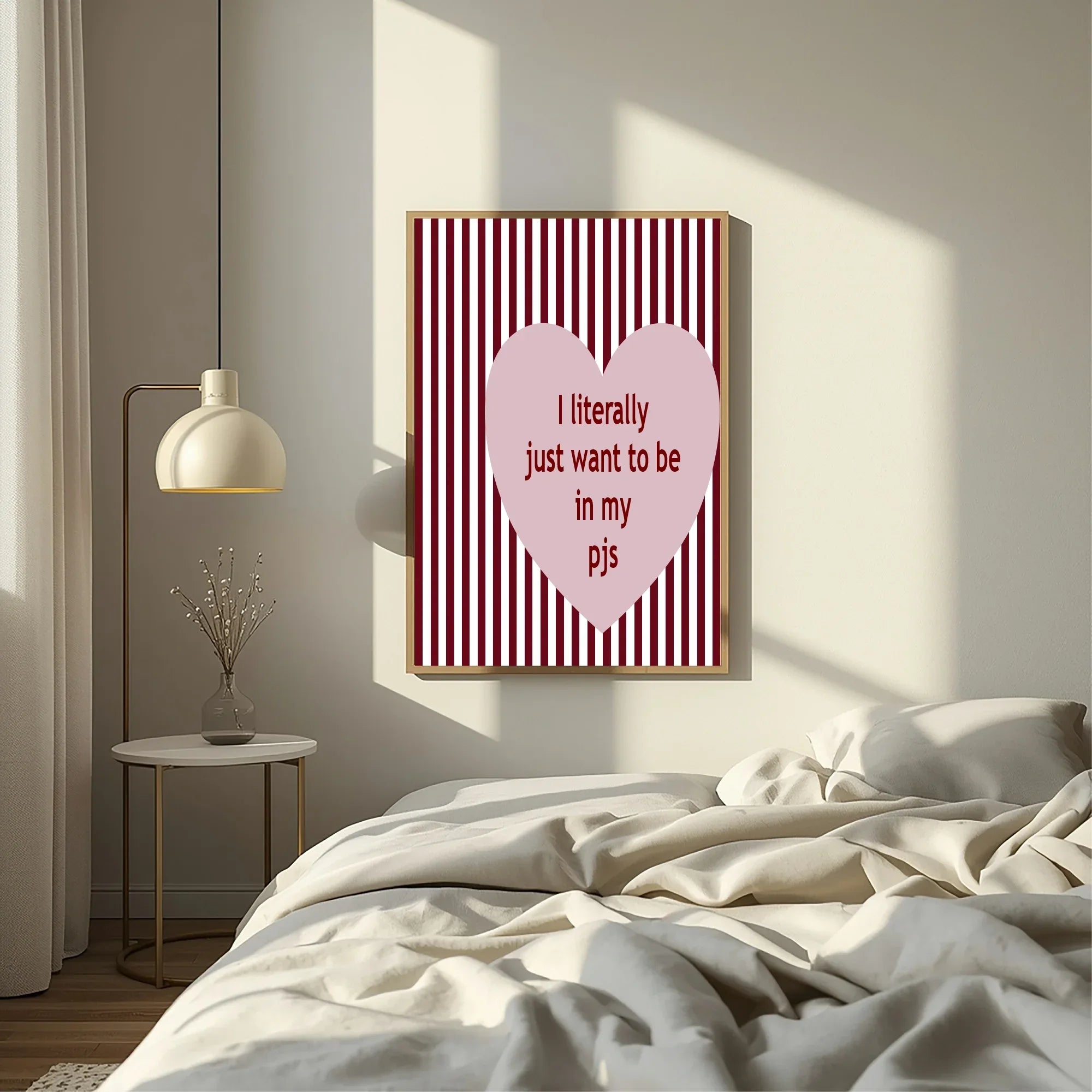Blush Pink & Burgundy Striped PJ's Print | Cosy Modern Wall Art - Larosier Prints