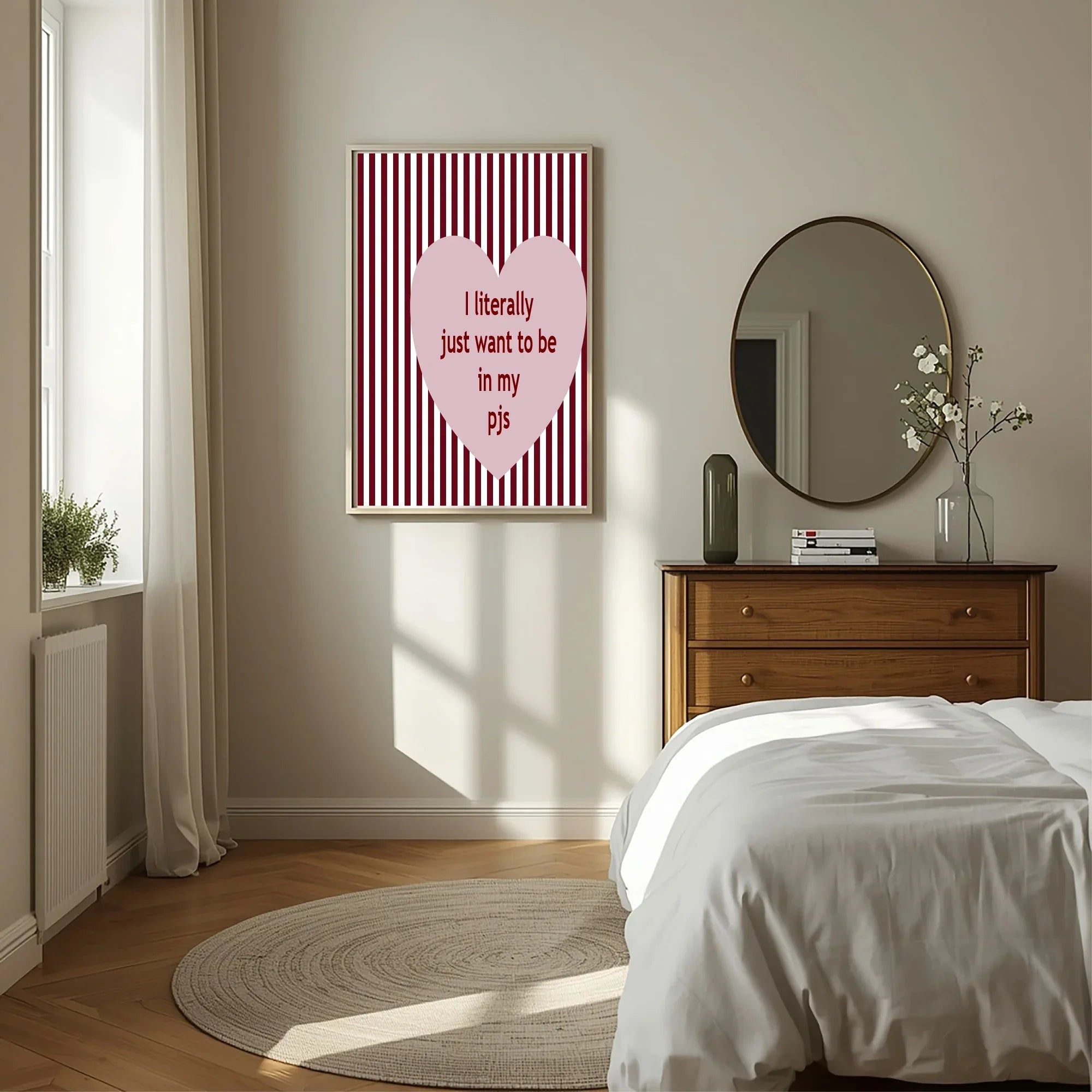 Blush Pink & Burgundy Striped PJ's Print | Cosy Modern Wall Art - Larosier Prints