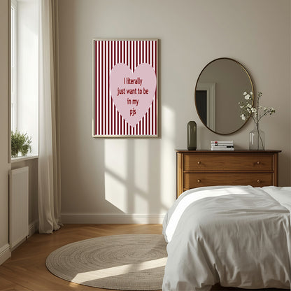 Blush Pink & Burgundy Striped PJ's Print | Cosy Modern Wall Art