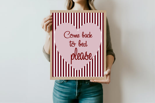 Blush Pink & Burgundy Striped Come Back To Bed Print | Cosy Modern Wall Art