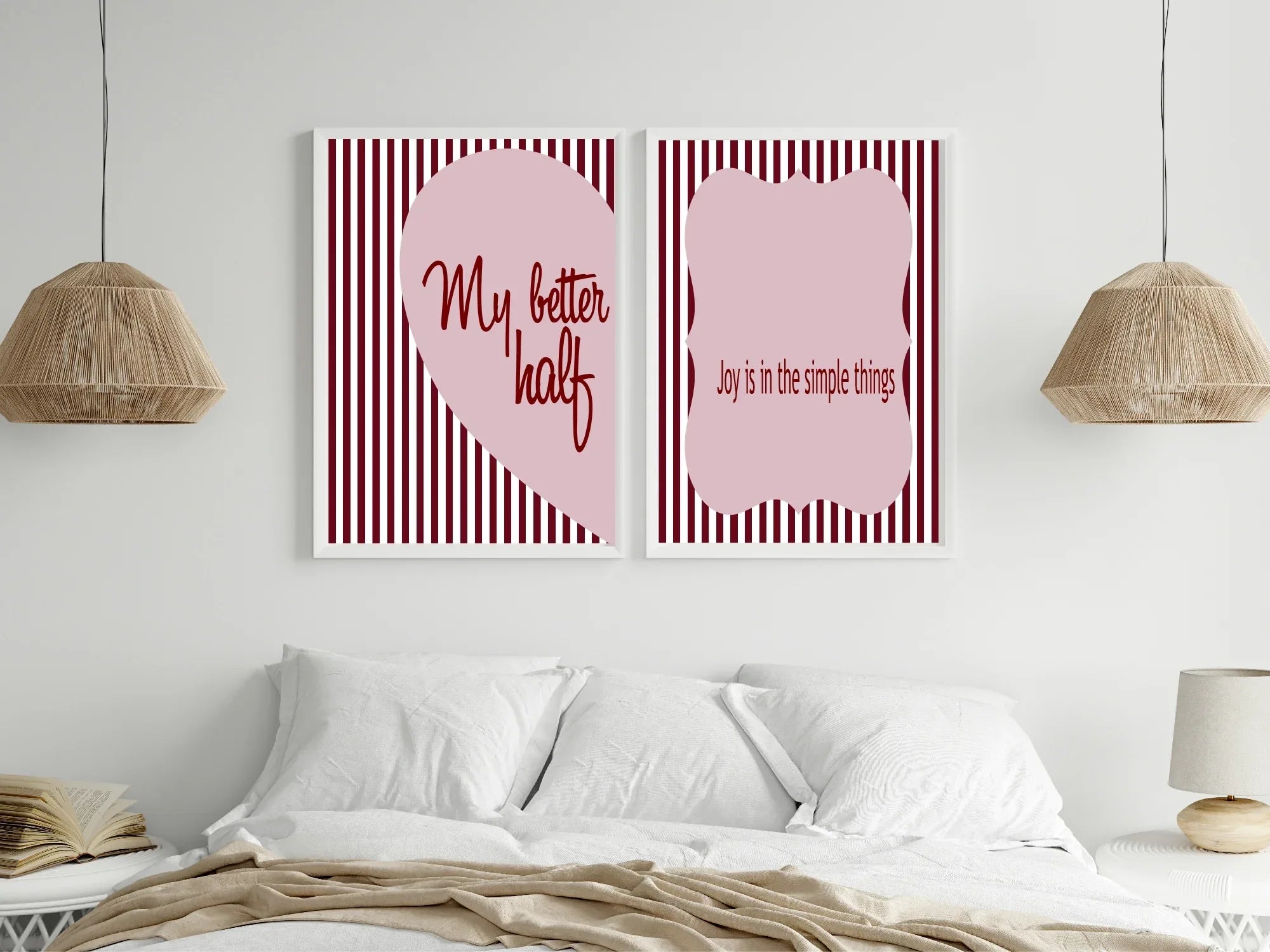Blush Pink & Burgundy Striped My Better Half Print | Cosy Modern Wall Art - Larosier Prints