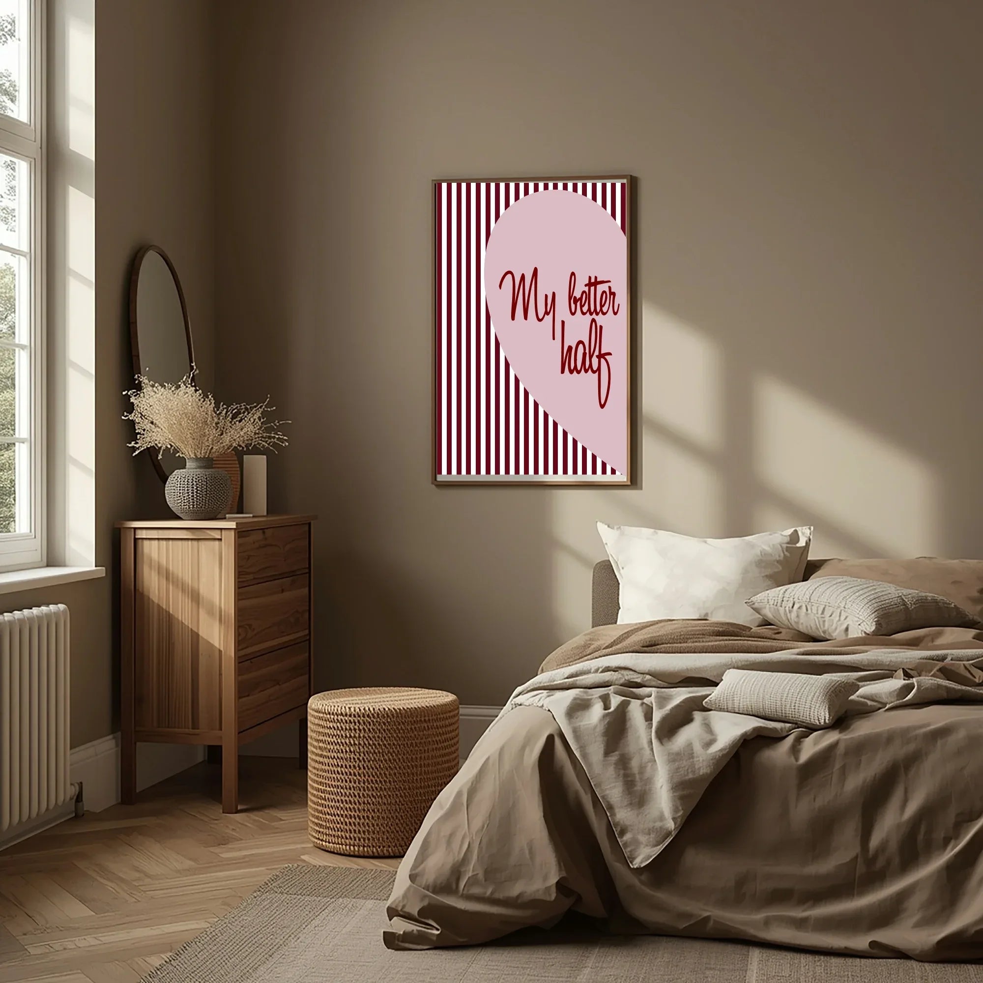 Blush Pink & Burgundy Striped My Better Half Print | Cosy Modern Wall Art - Larosier Prints