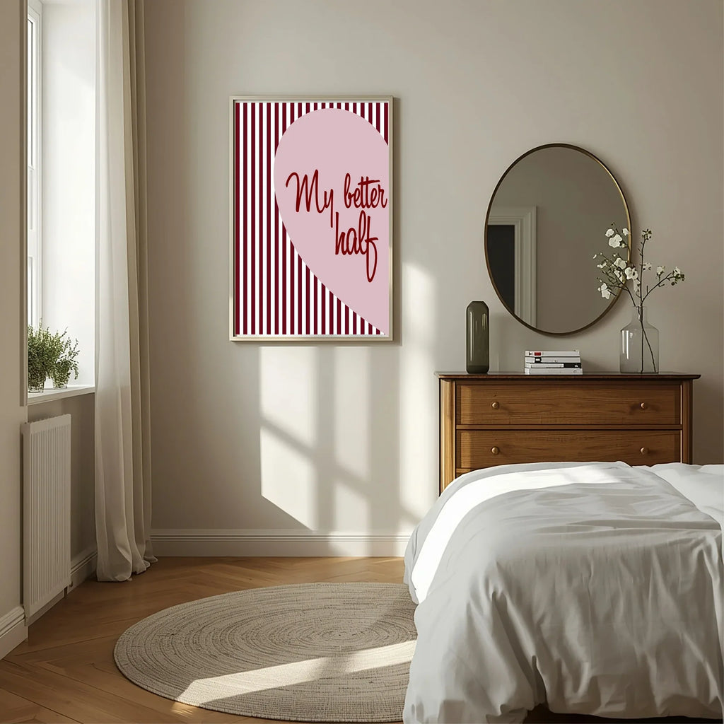 Blush Pink & Burgundy Striped My Better Half Print | Cosy Modern Wall Art - Larosier Prints