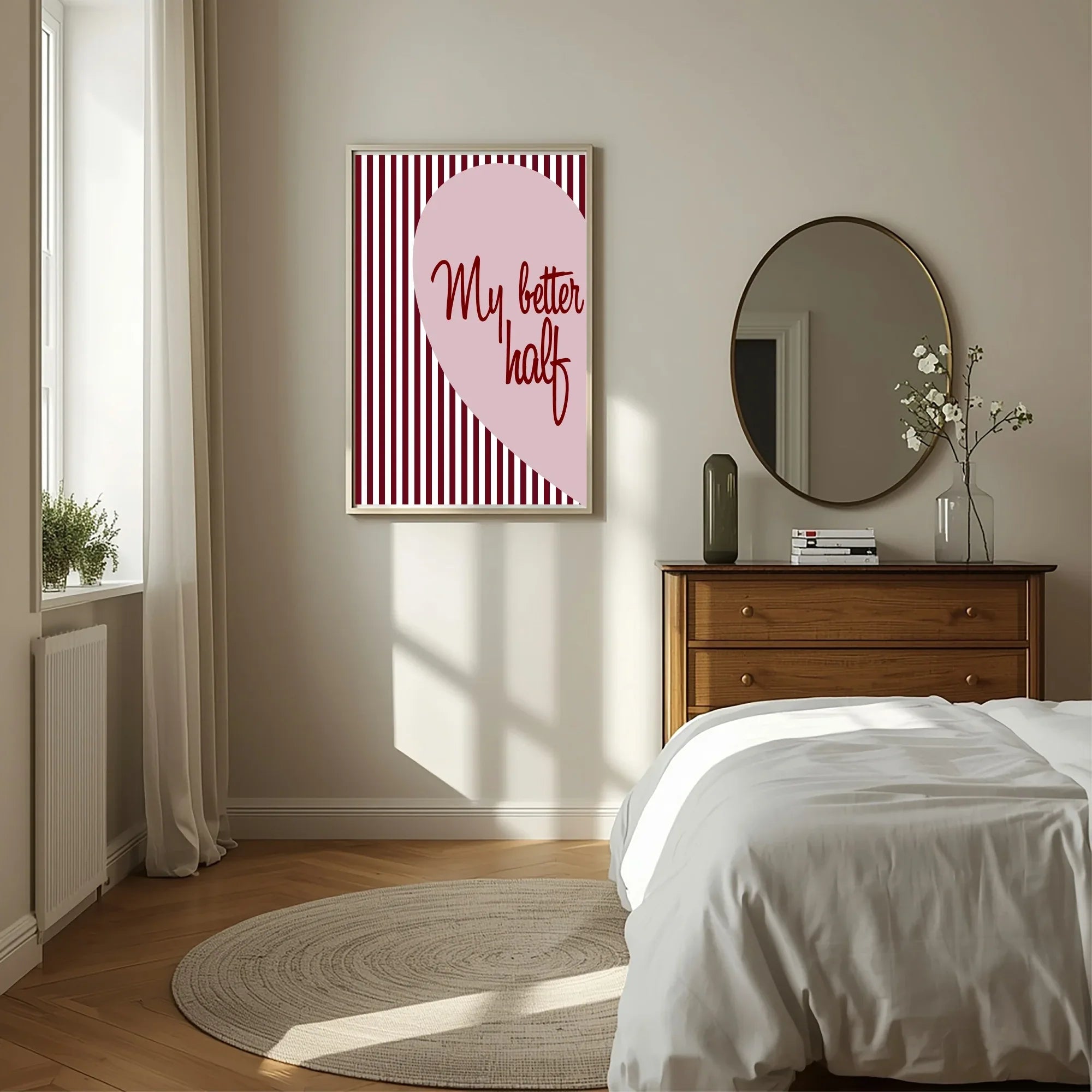 Blush Pink & Burgundy Striped My Better Half Print | Cosy Modern Wall Art - Larosier Prints
