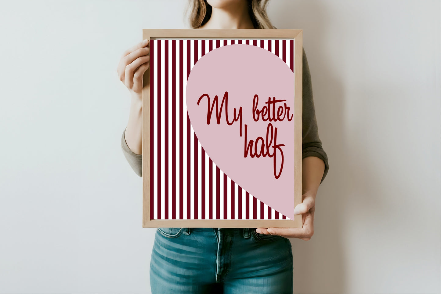 Blush Pink & Burgundy Striped My Better Half Print | Cosy Modern Wall Art