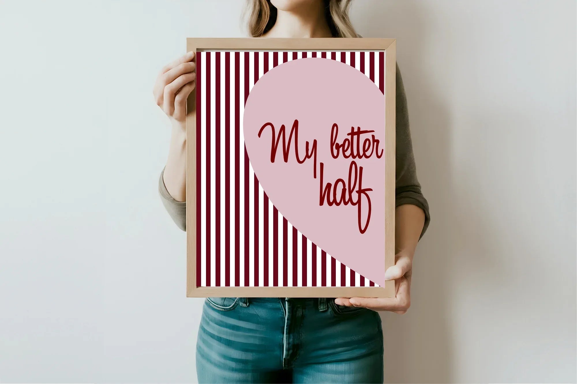 Blush Pink & Burgundy Striped My Better Half Print | Cosy Modern Wall Art - Larosier Prints