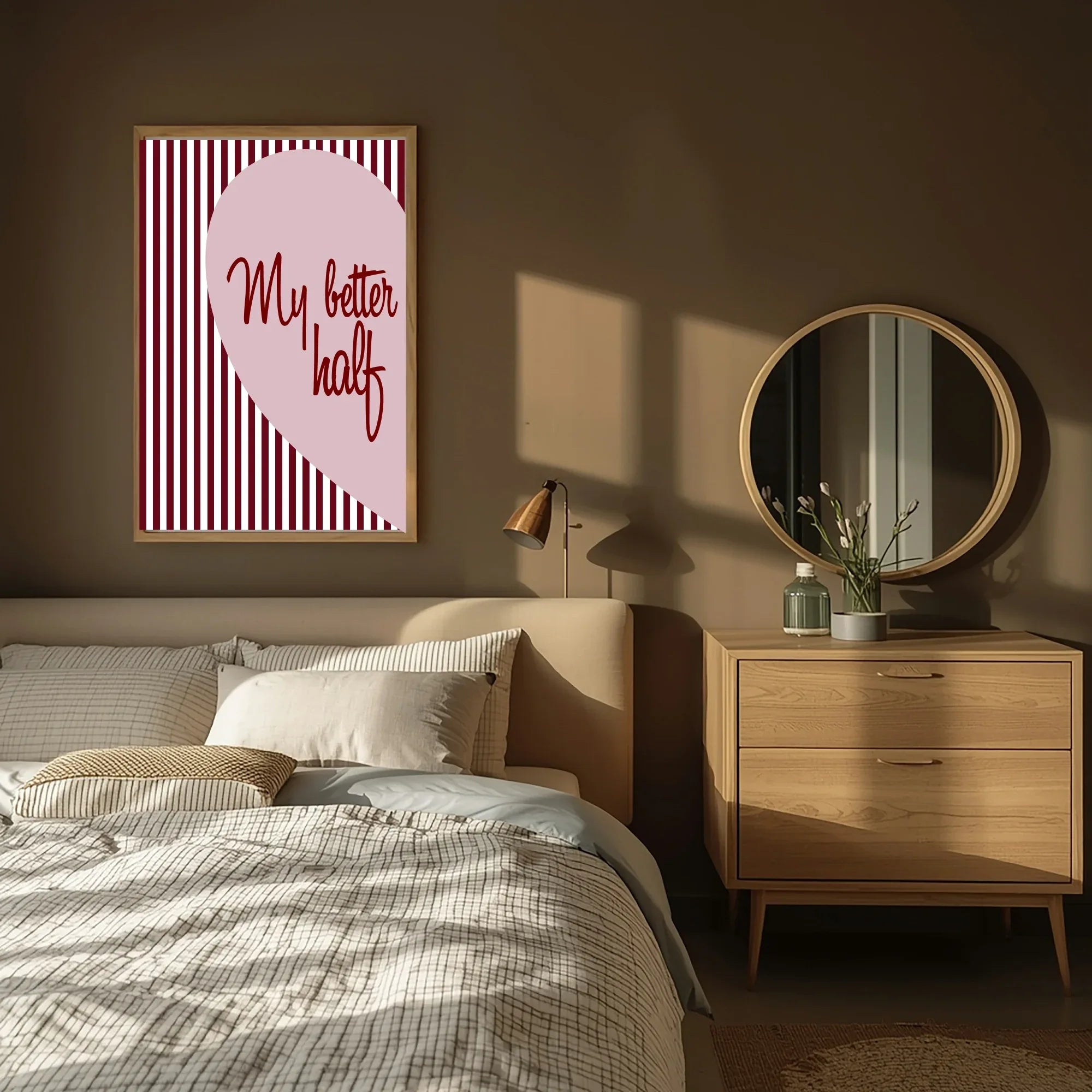 Blush Pink & Burgundy Striped My Better Half Print | Cosy Modern Wall Art - Larosier Prints