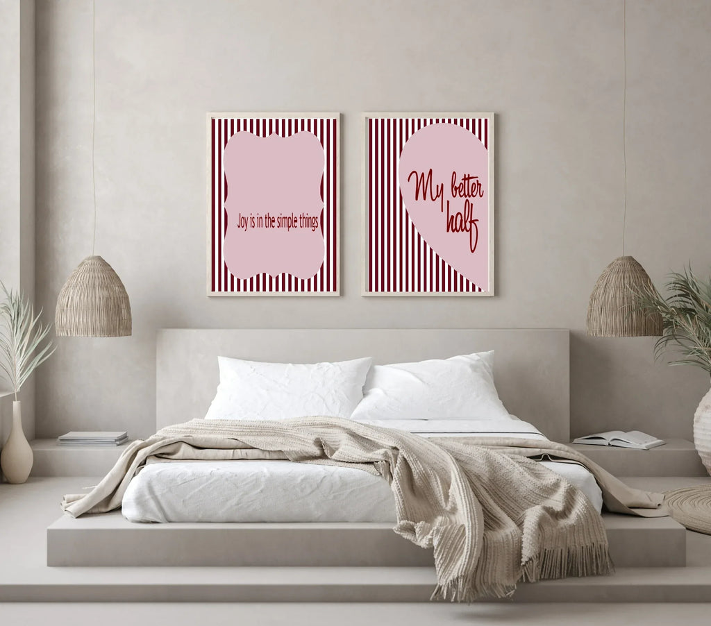Blush Pink & Burgundy Striped My Better Half Print | Cosy Modern Wall Art - Larosier Prints