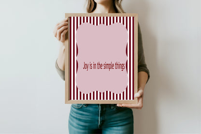 Blush Pink & Burgundy Striped Simple Joy Print | Cosy Modern Wall Art
