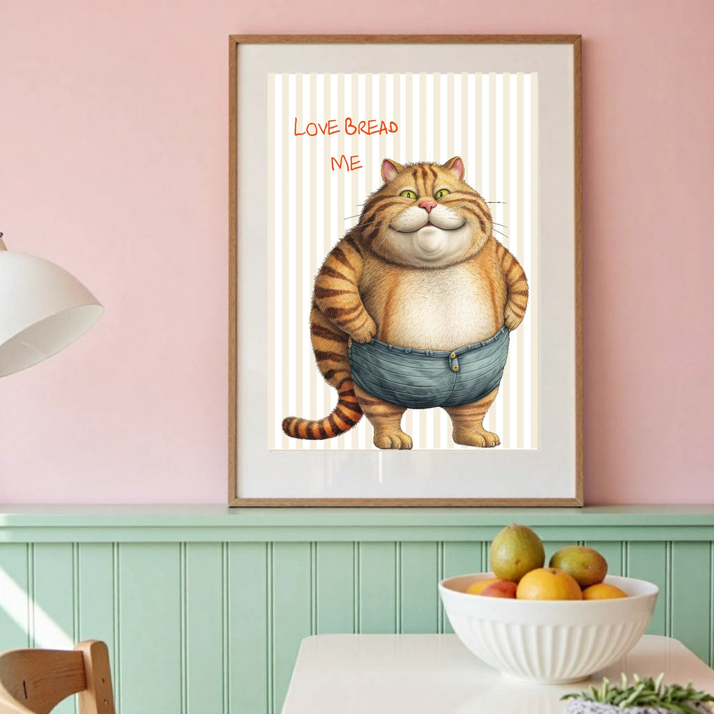Love Bread Me, Fat Cat Print | Funny Kitchen Wall Art