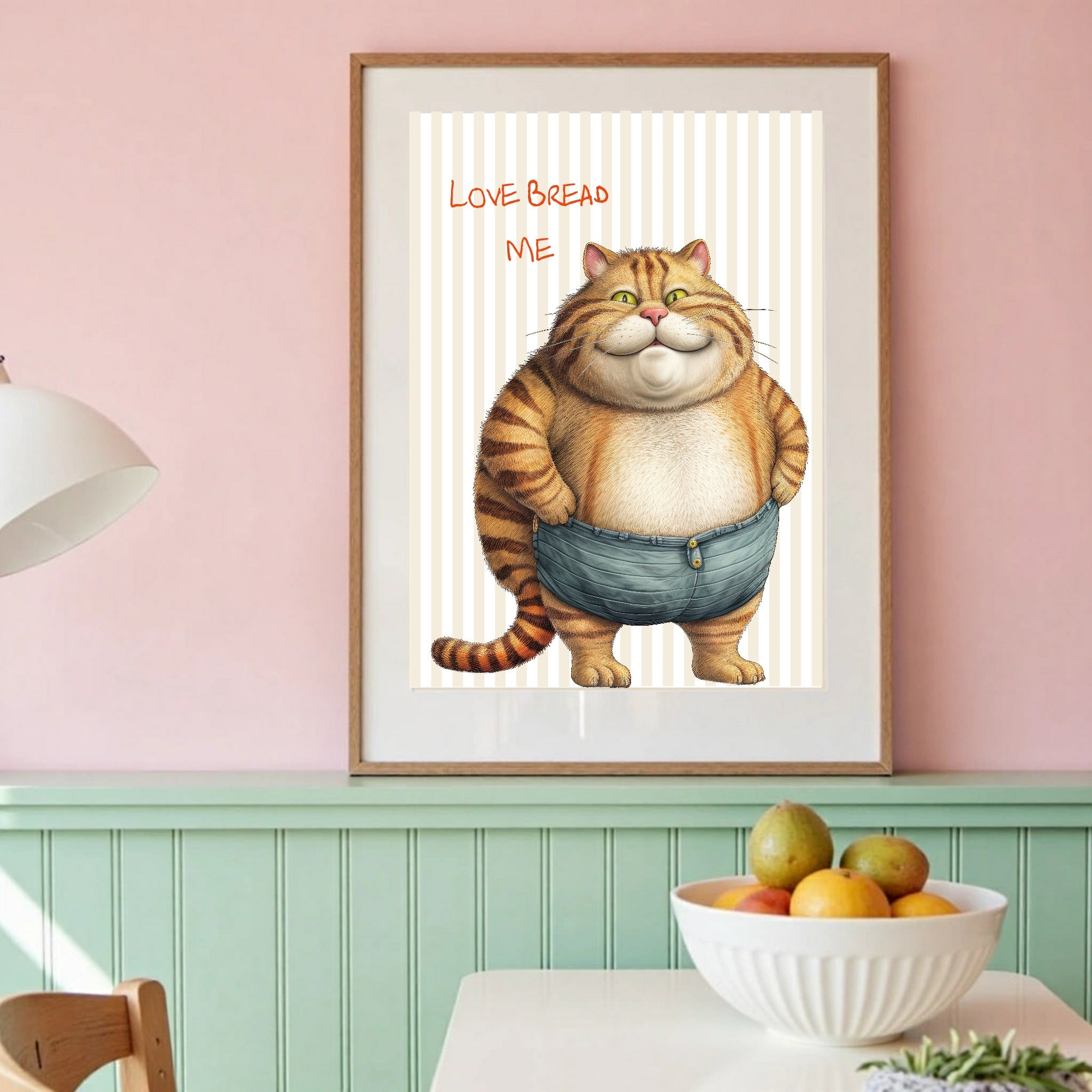 Love Bread Me, Fat Cat Print | Funny Kitchen Wall Art