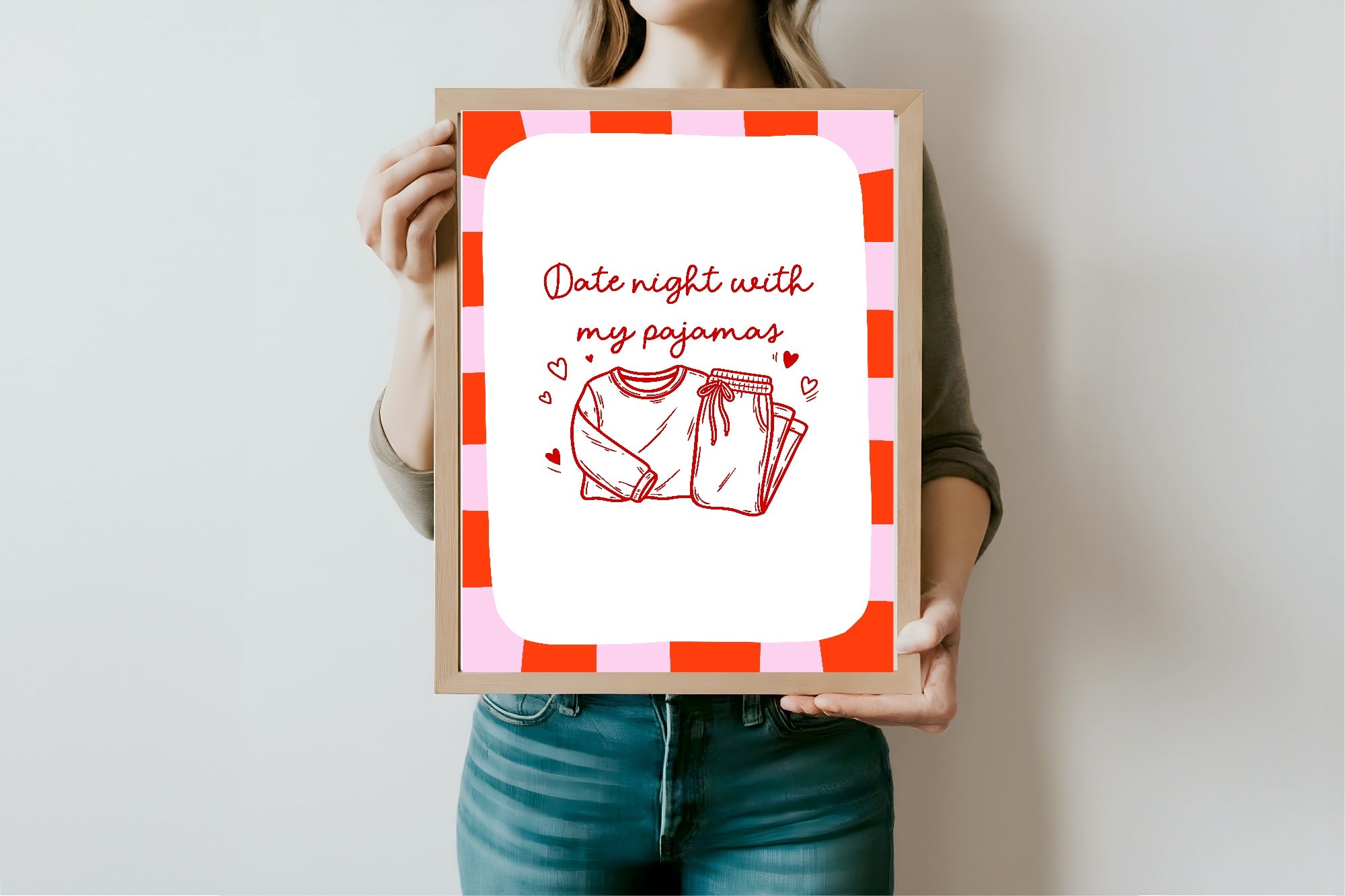 Red & Pink Date Night With Pajama's Print | Bedroom Wall Art
