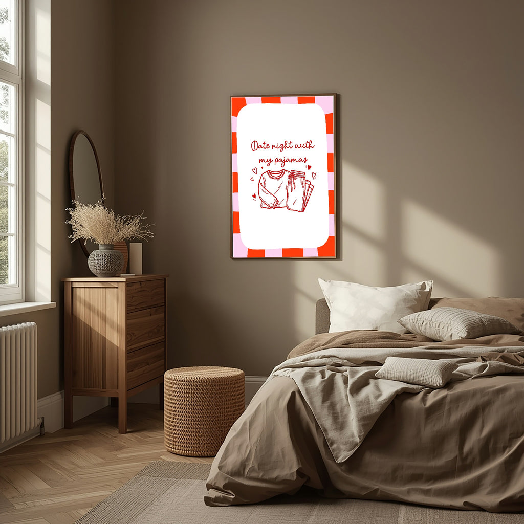 Red & Pink Date Night With Pajama's Print | Bedroom Wall Art