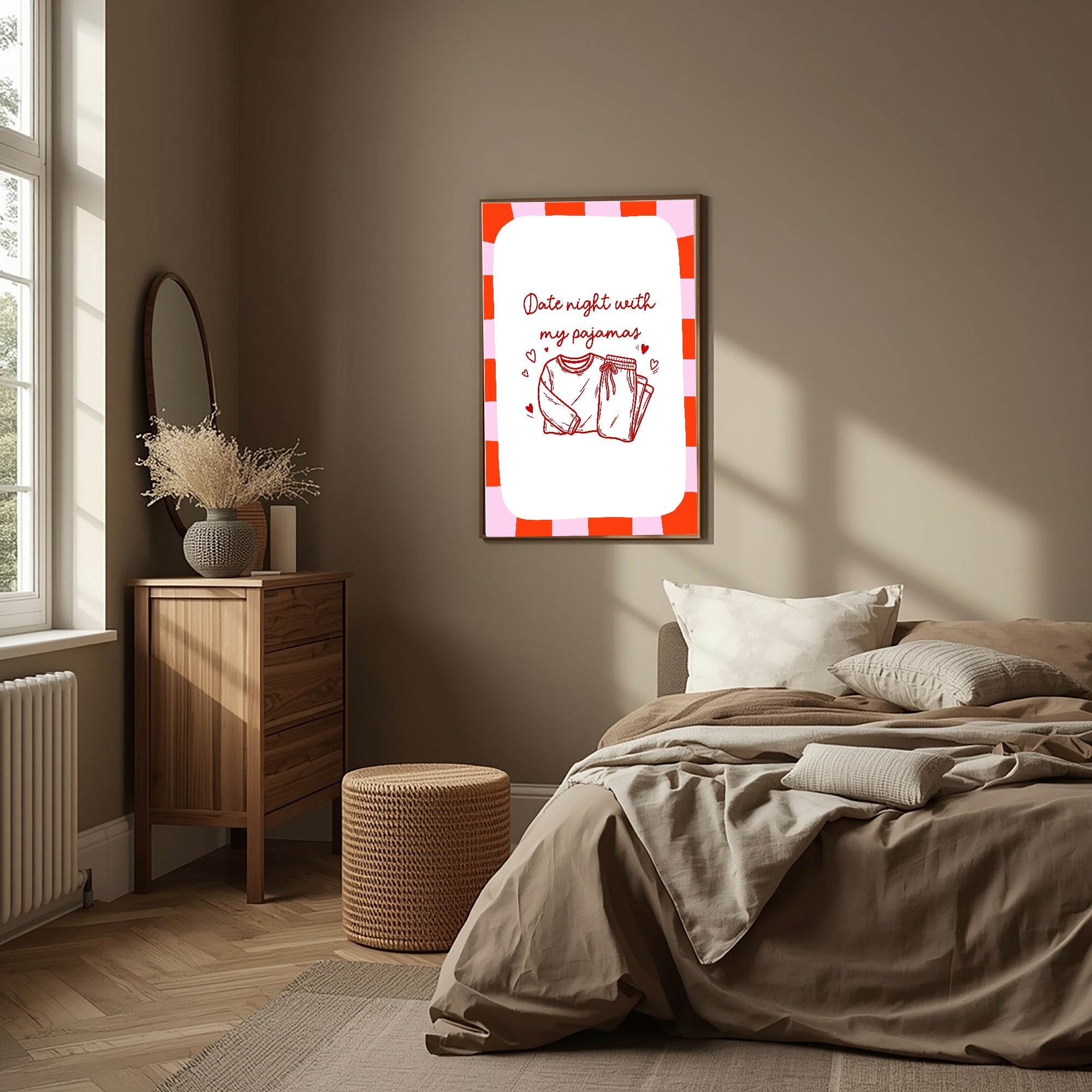 Red & Pink Date Night With Pajama's Print | Bedroom Wall Art