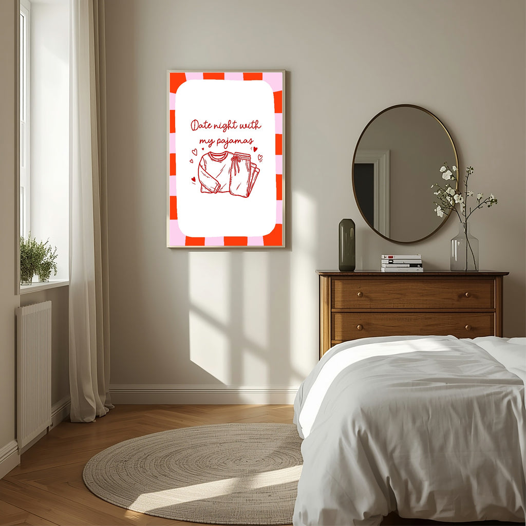 Red & Pink Date Night With Pajama's Print | Bedroom Wall Art