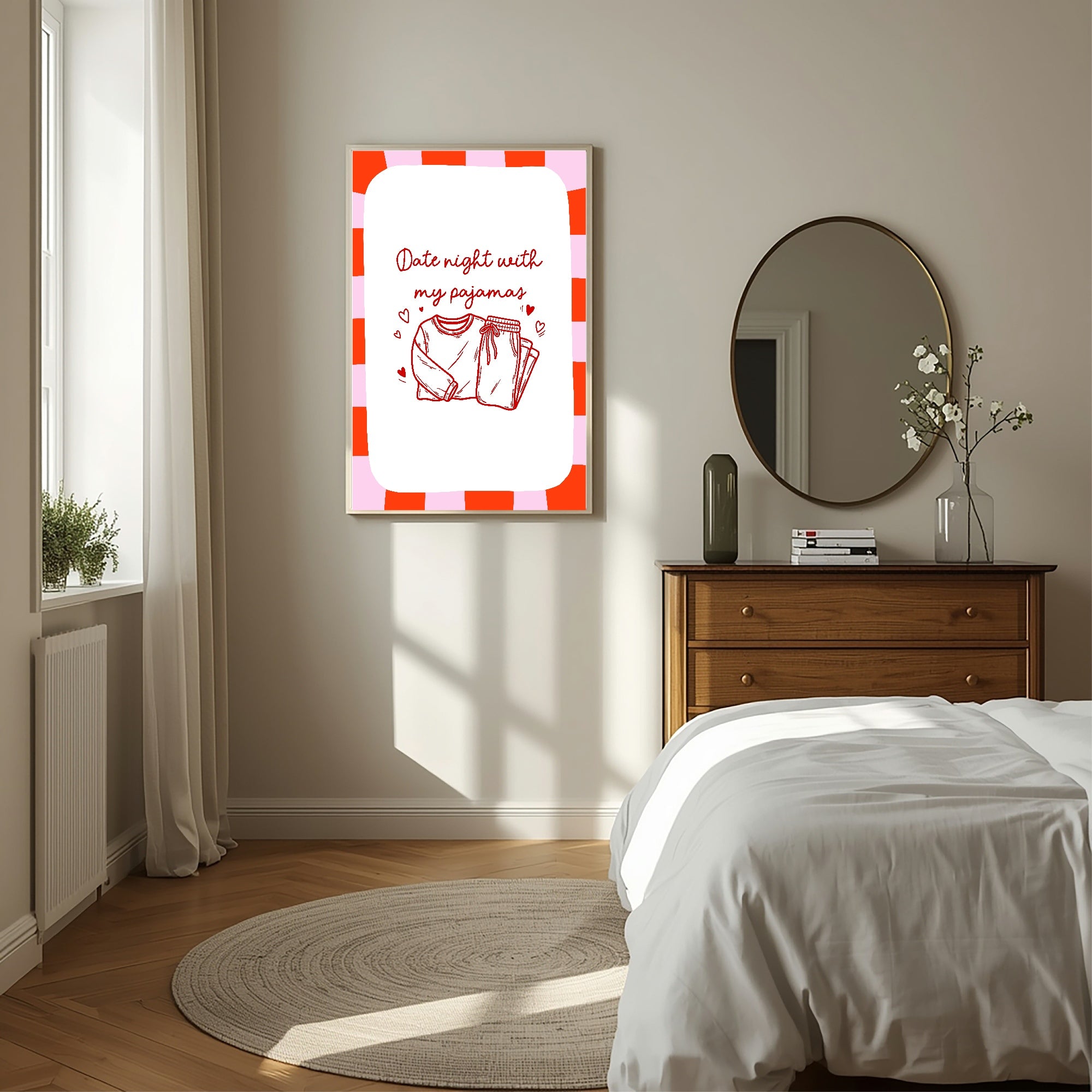 Red & Pink Date Night With Pajama's Print | Bedroom Wall Art