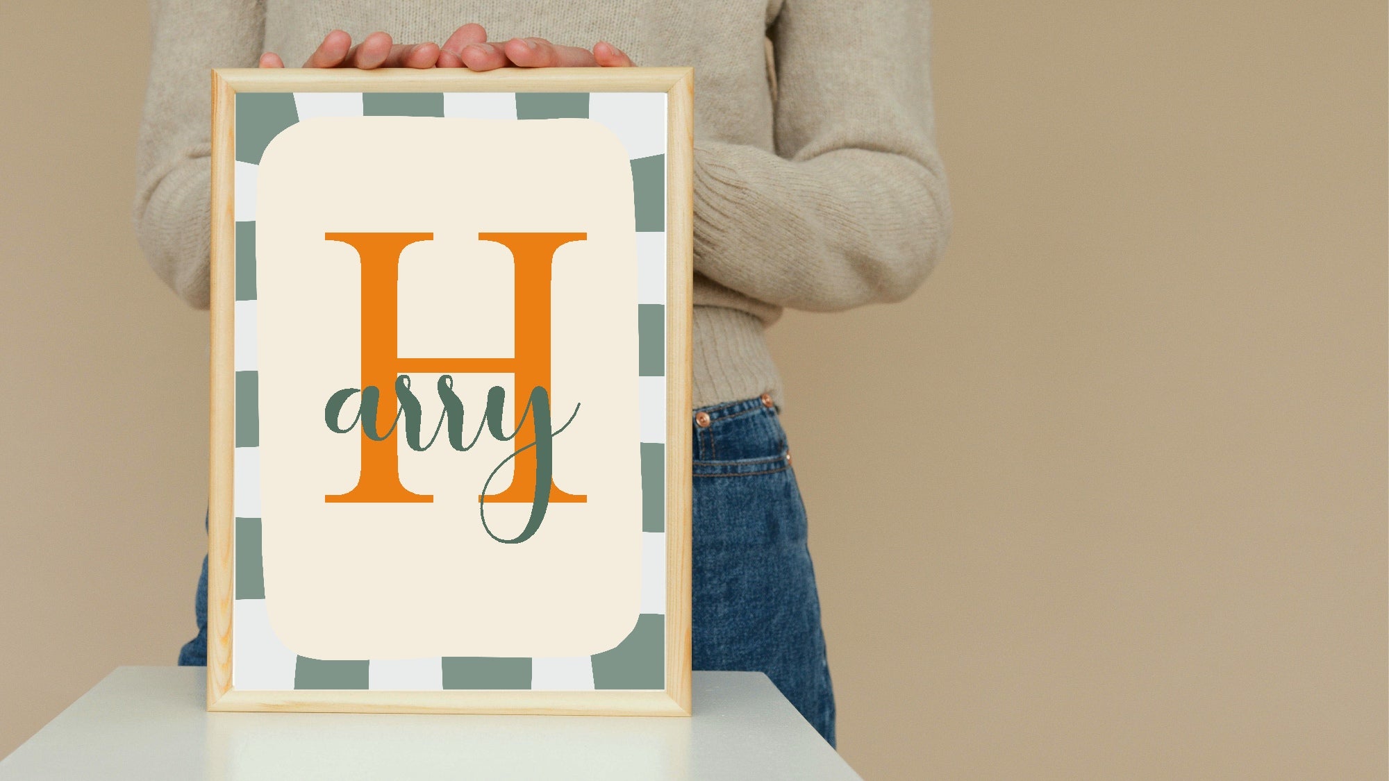 Personalised Green & Orange Name Wall Art Print