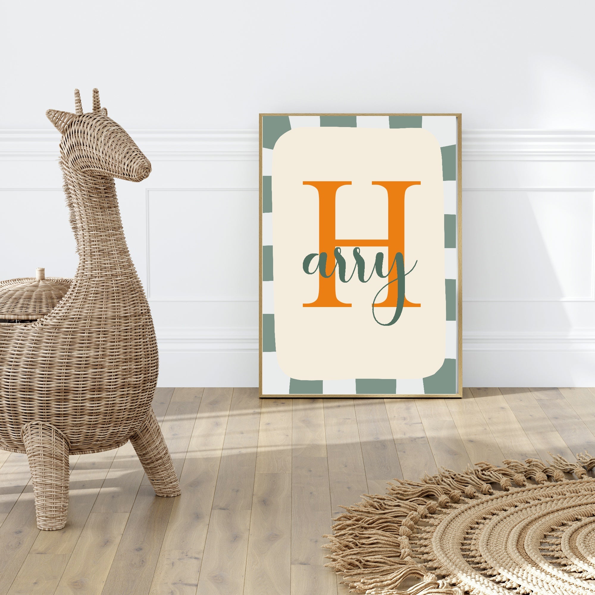 Personalised Green & Orange Name Wall Art Print
