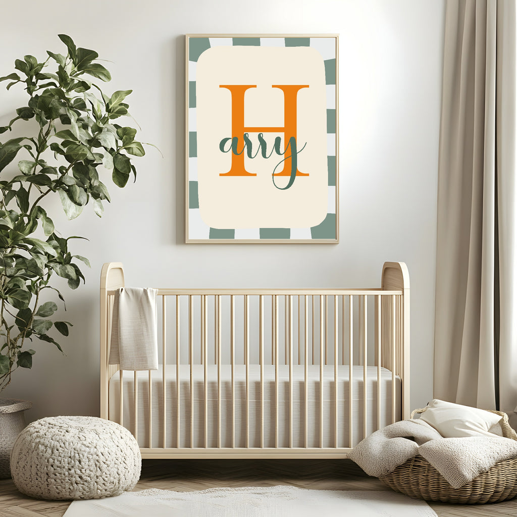 Personalised Green & Orange Name Wall Art Print