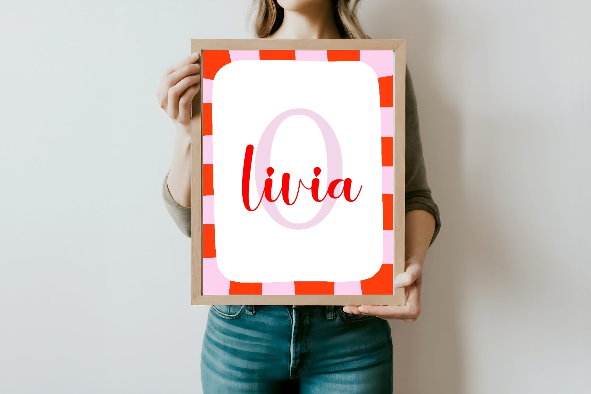 Personalised Red & Pink Initial Name Print | Kids Wall Art