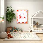 Personalised Red & Pink Initial Name Print | Kids Wall Art