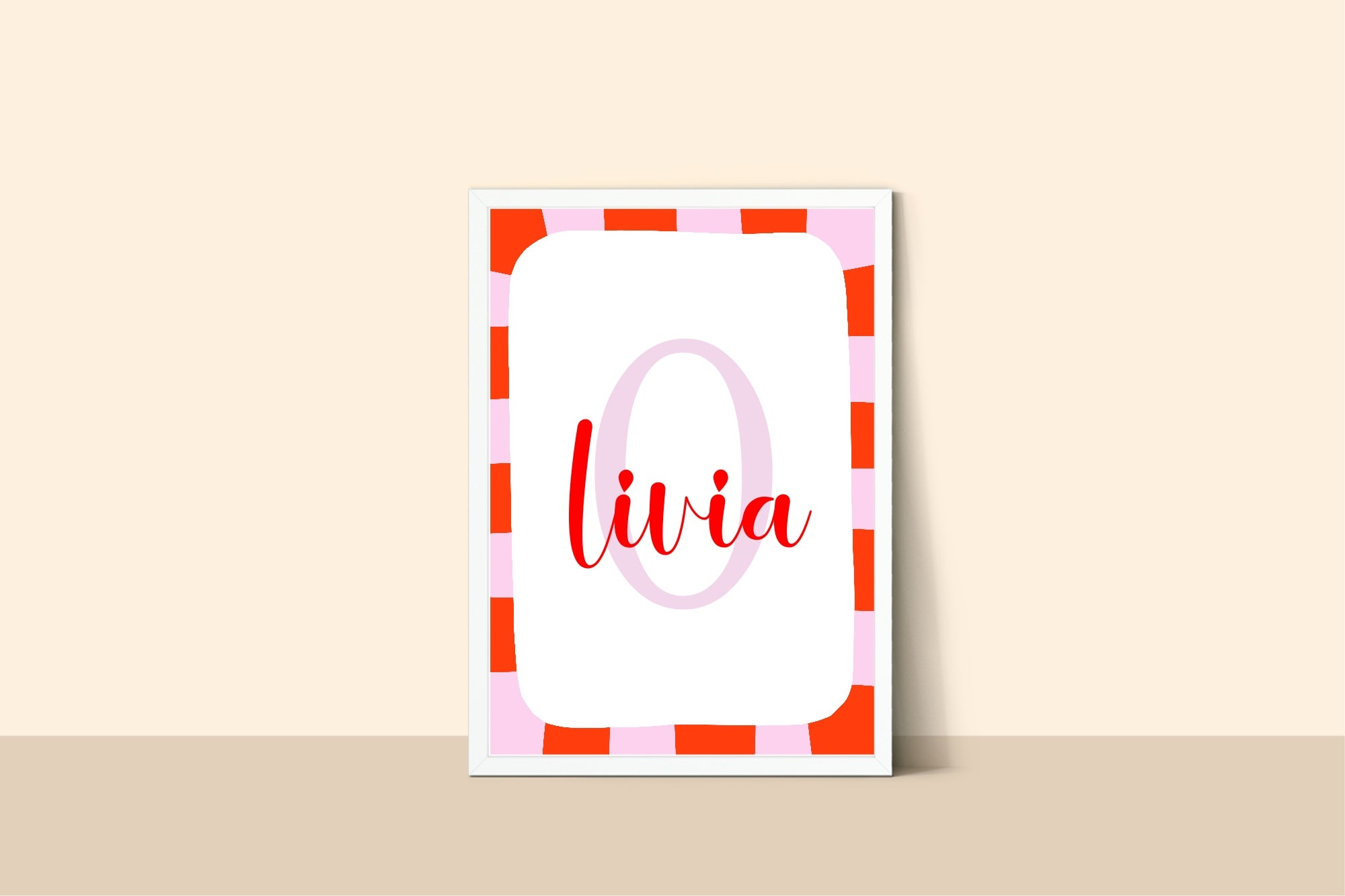 Personalised Red & Pink Initial Name Print | Kids Wall Art