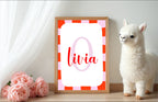 Personalised Red & Pink Initial Name Print | Kids Wall Art