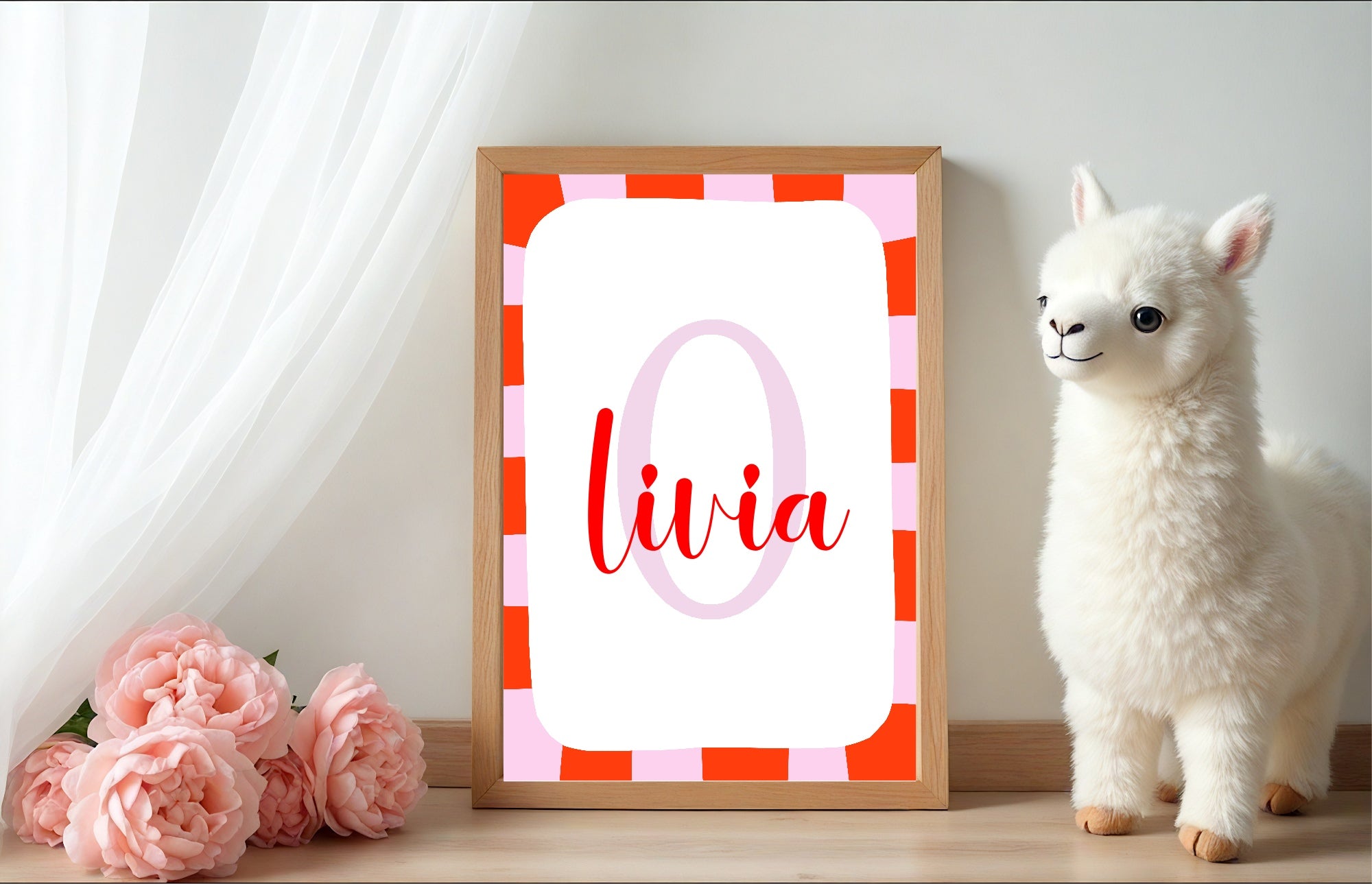 Personalised Red & Pink Initial Name Print | Kids Wall Art