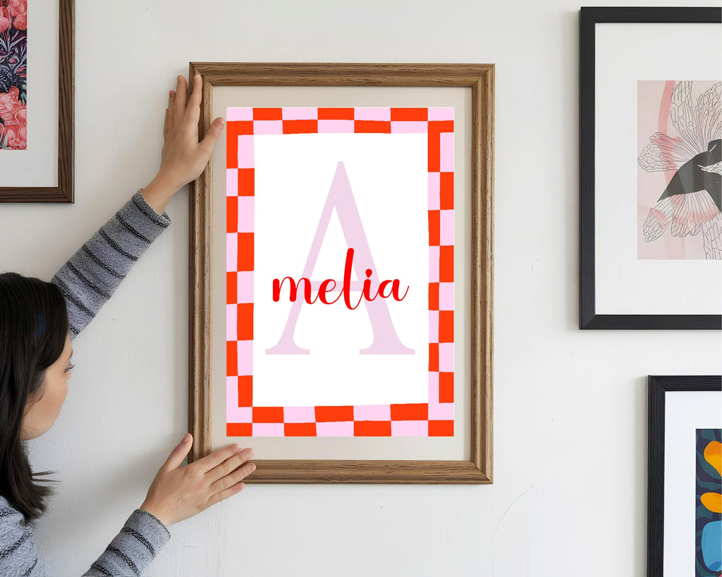 Personalised Red & Pink Name Print | Kids Wall Art