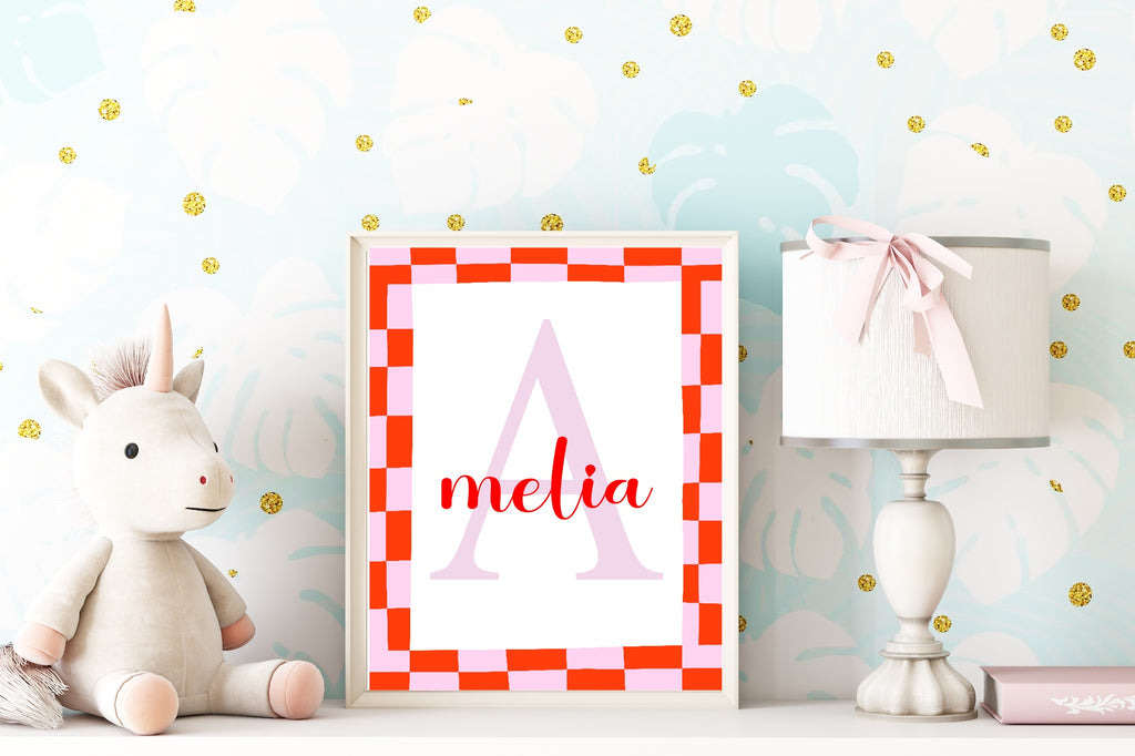 Personalised Red & Pink Name Print | Kids Wall Art
