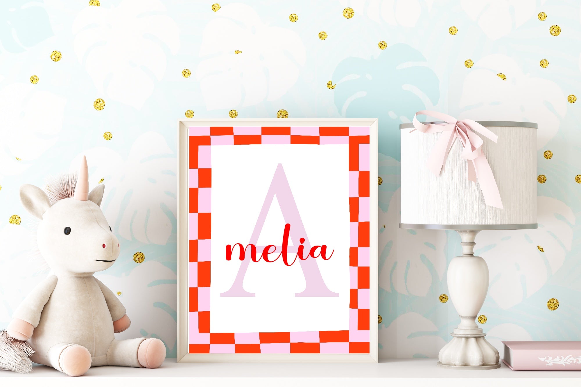 Personalised Red & Pink Name Print | Kids Wall Art