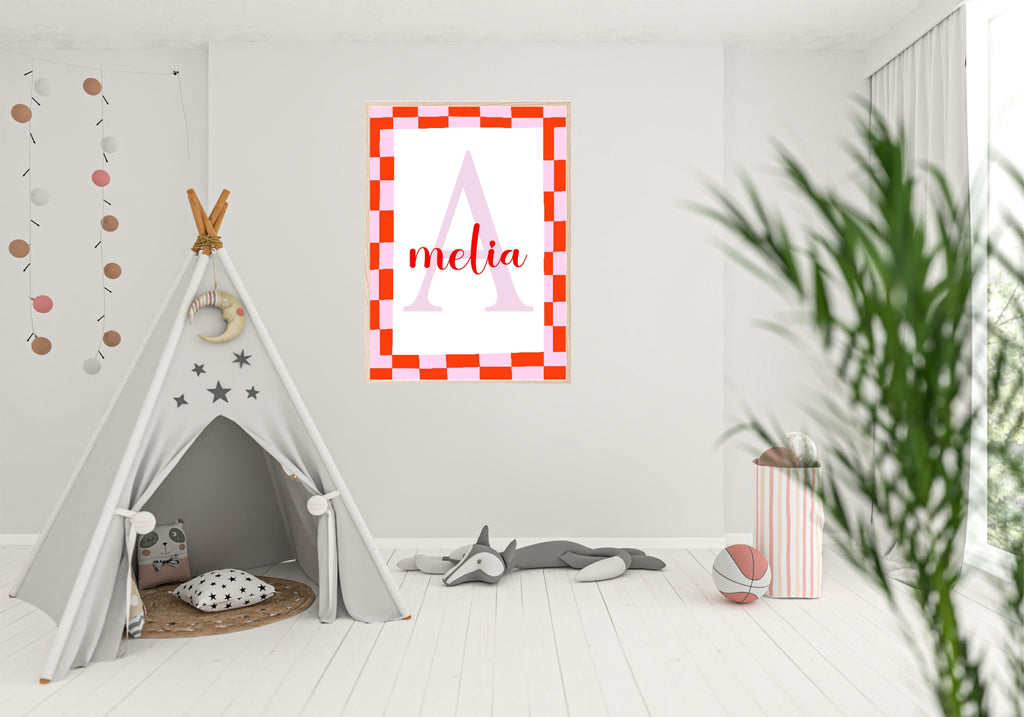 Personalised Red & Pink Name Print | Kids Wall Art