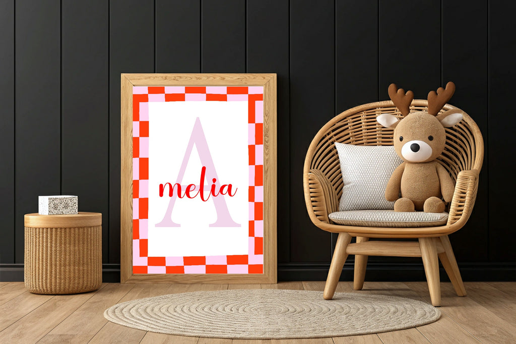 Personalised Red & Pink Name Print | Kids Wall Art