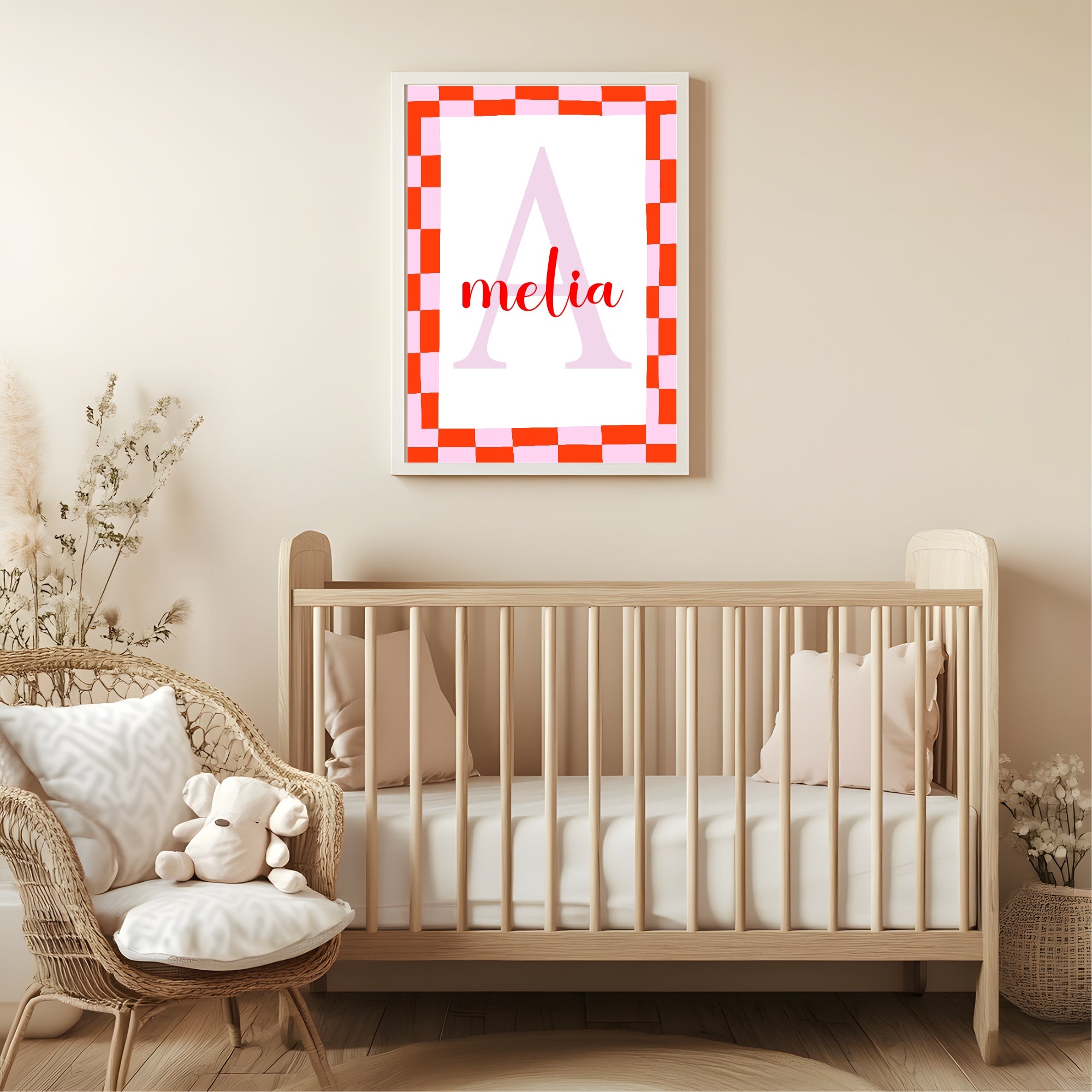 Personalised Red & Pink Name Print | Kids Wall Art