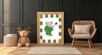Babar The Elephant Wall Art Print | Green, Beige & Stars Border
