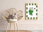 Babar The Elephant Wall Art Print | Green, Beige & Stars Border