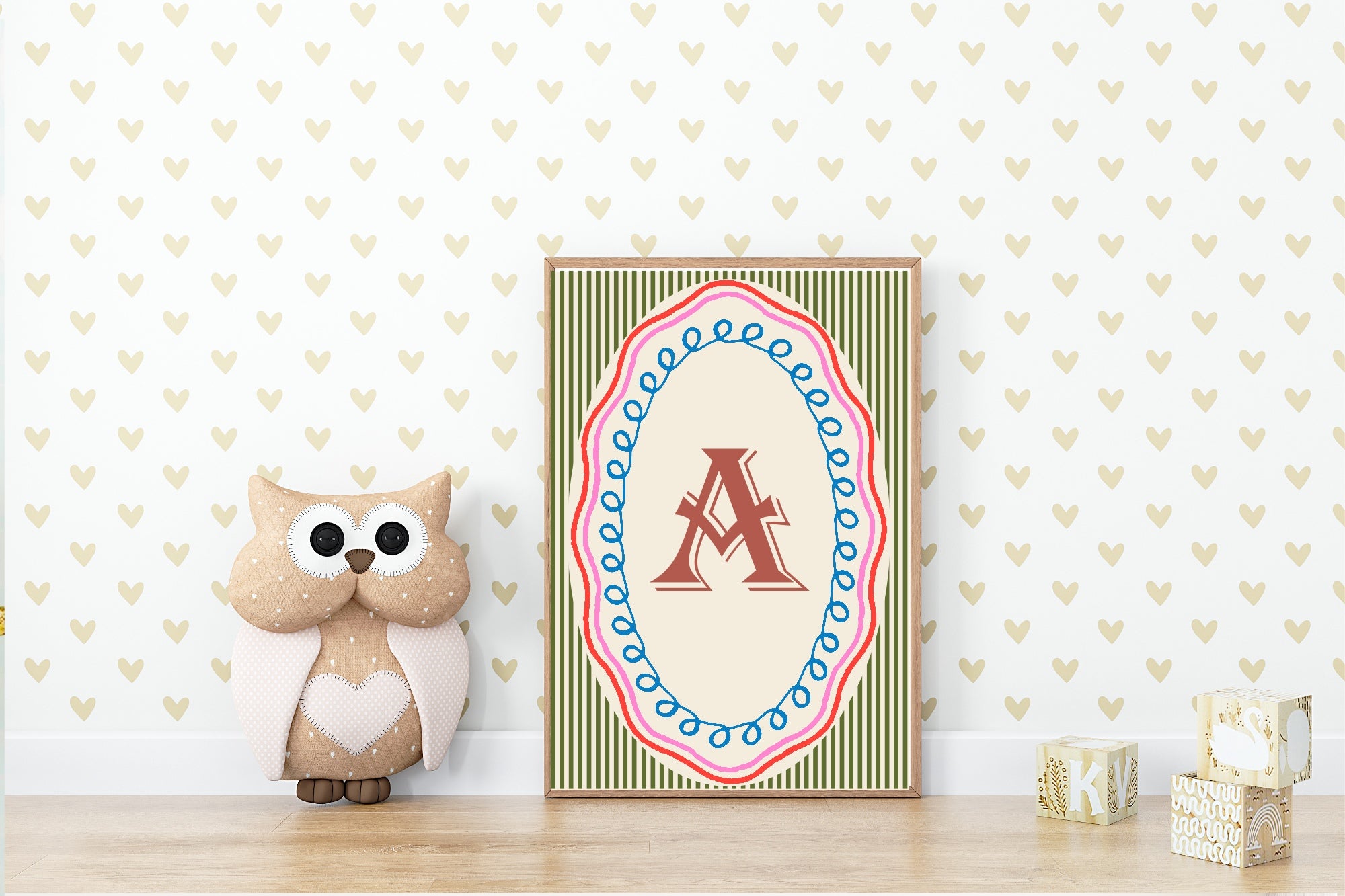 Personalised Striped Initial Print | Kids Wall Art