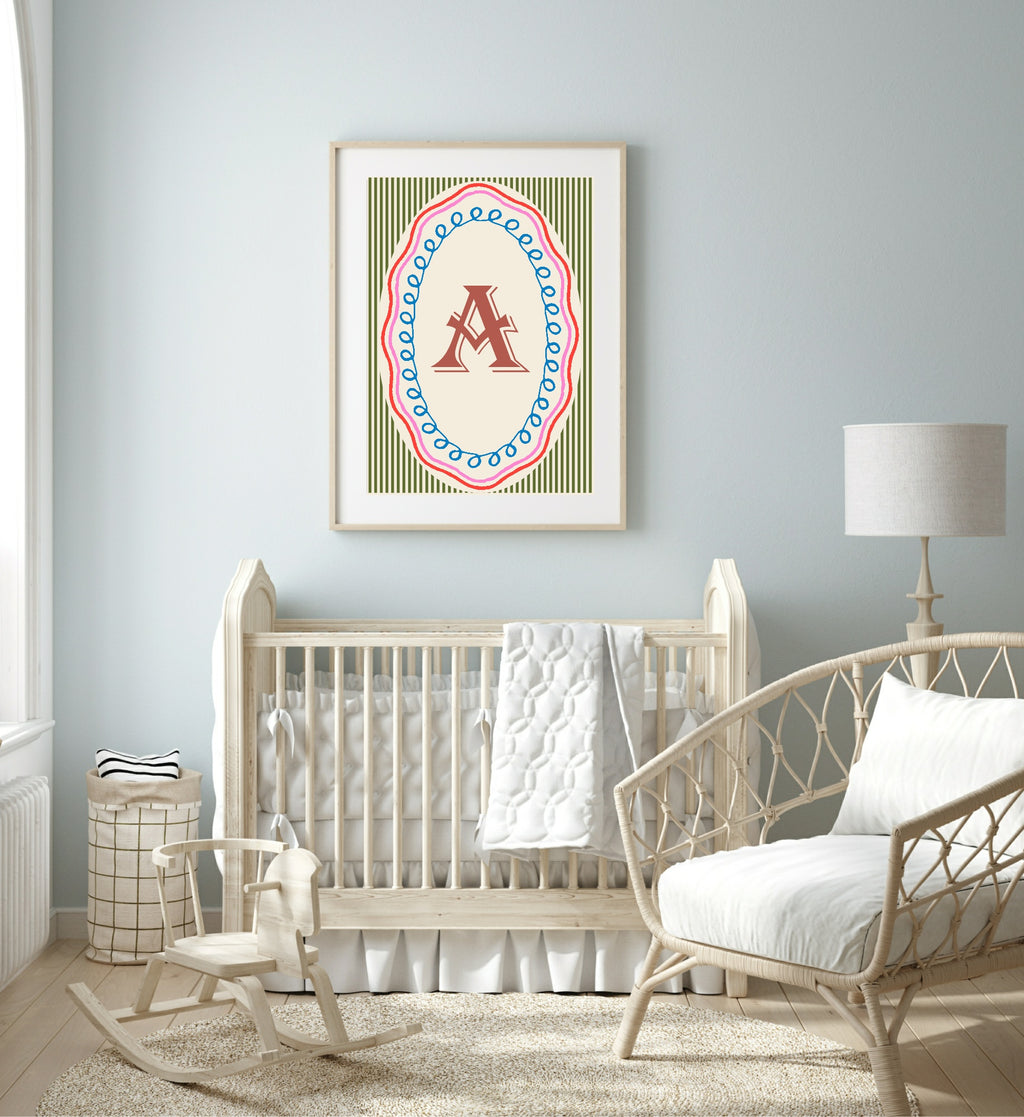 Personalised Striped Initial Print | Kids Wall Art