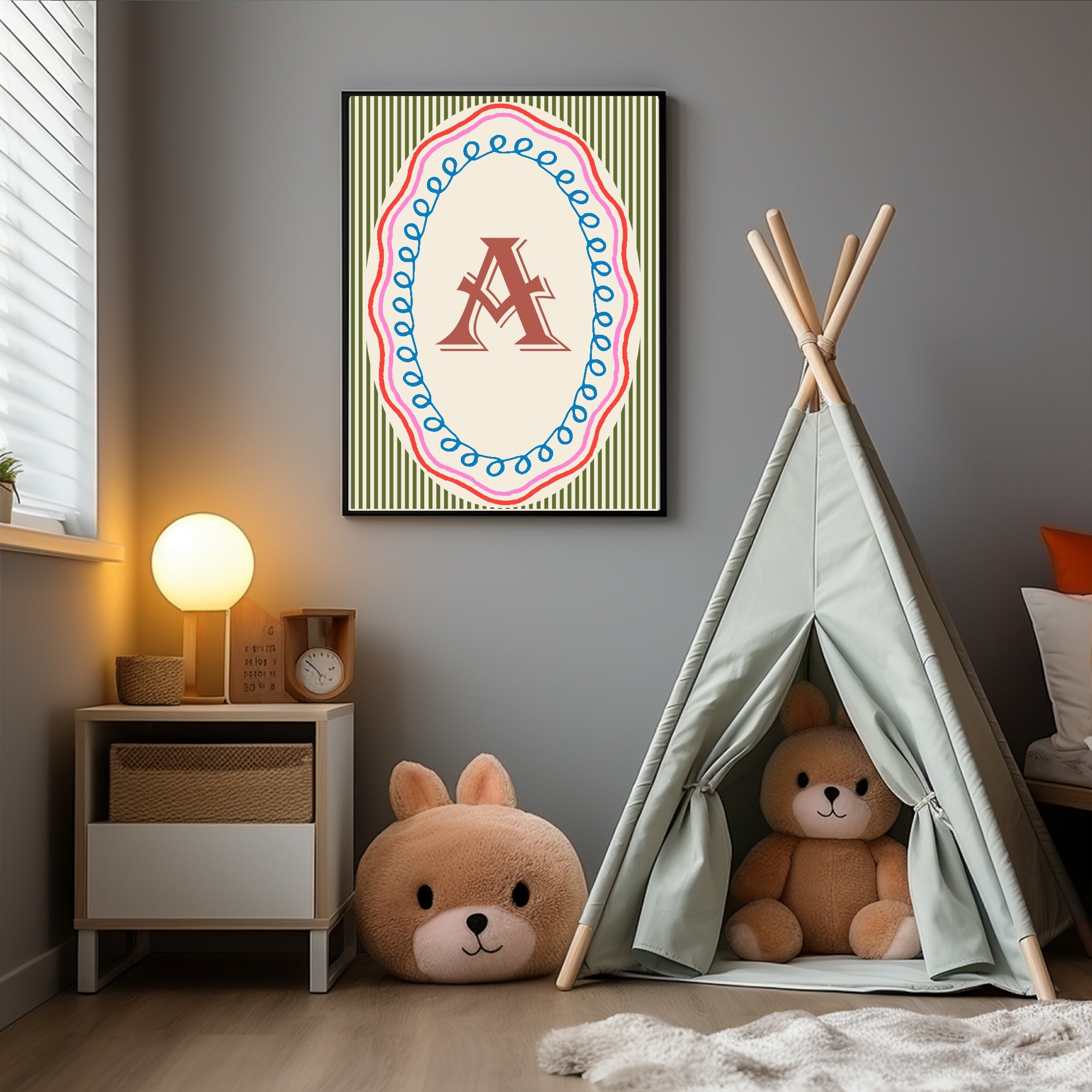 Personalised Striped Initial Print | Kids Wall Art