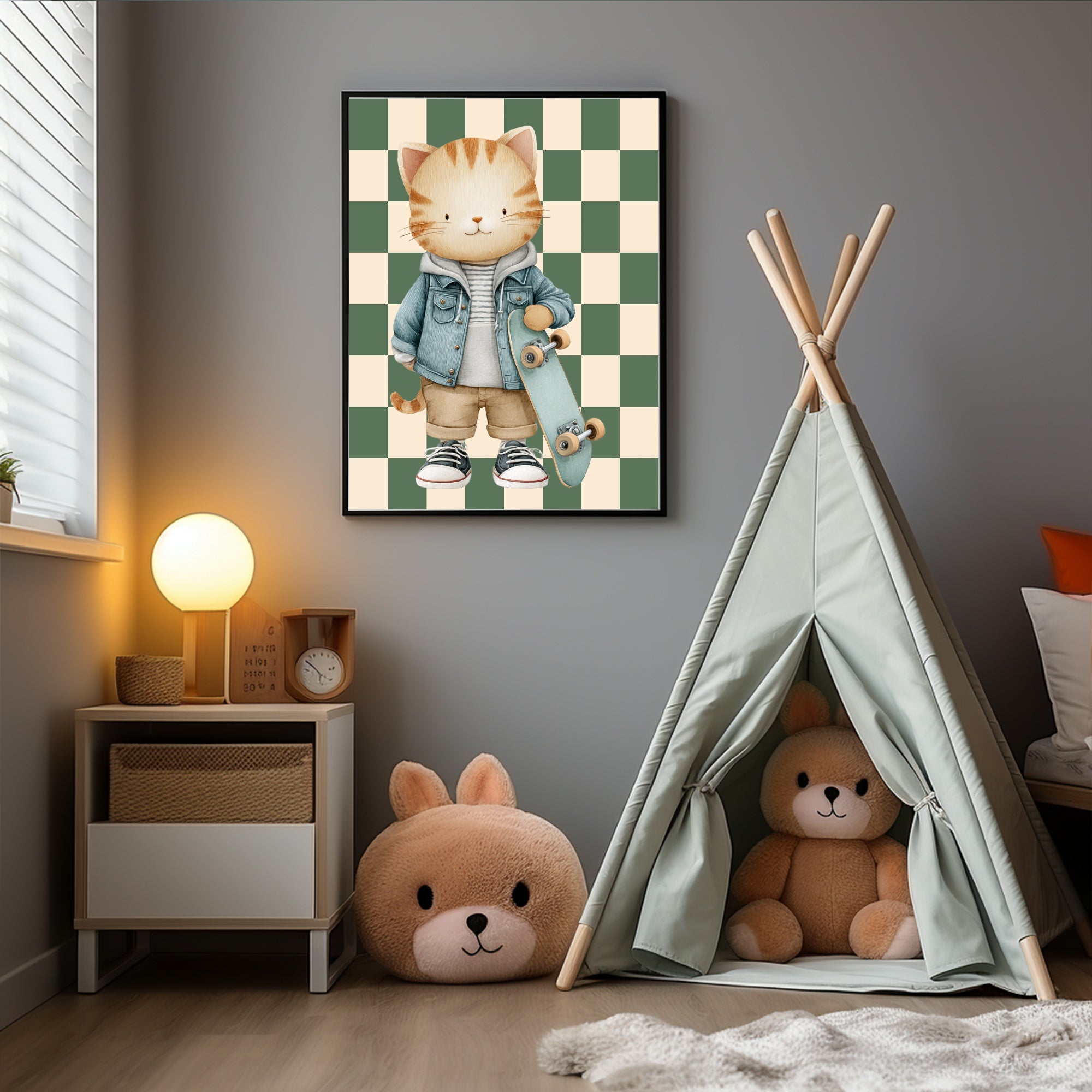 Cat On A Skateboard Wall Art Print