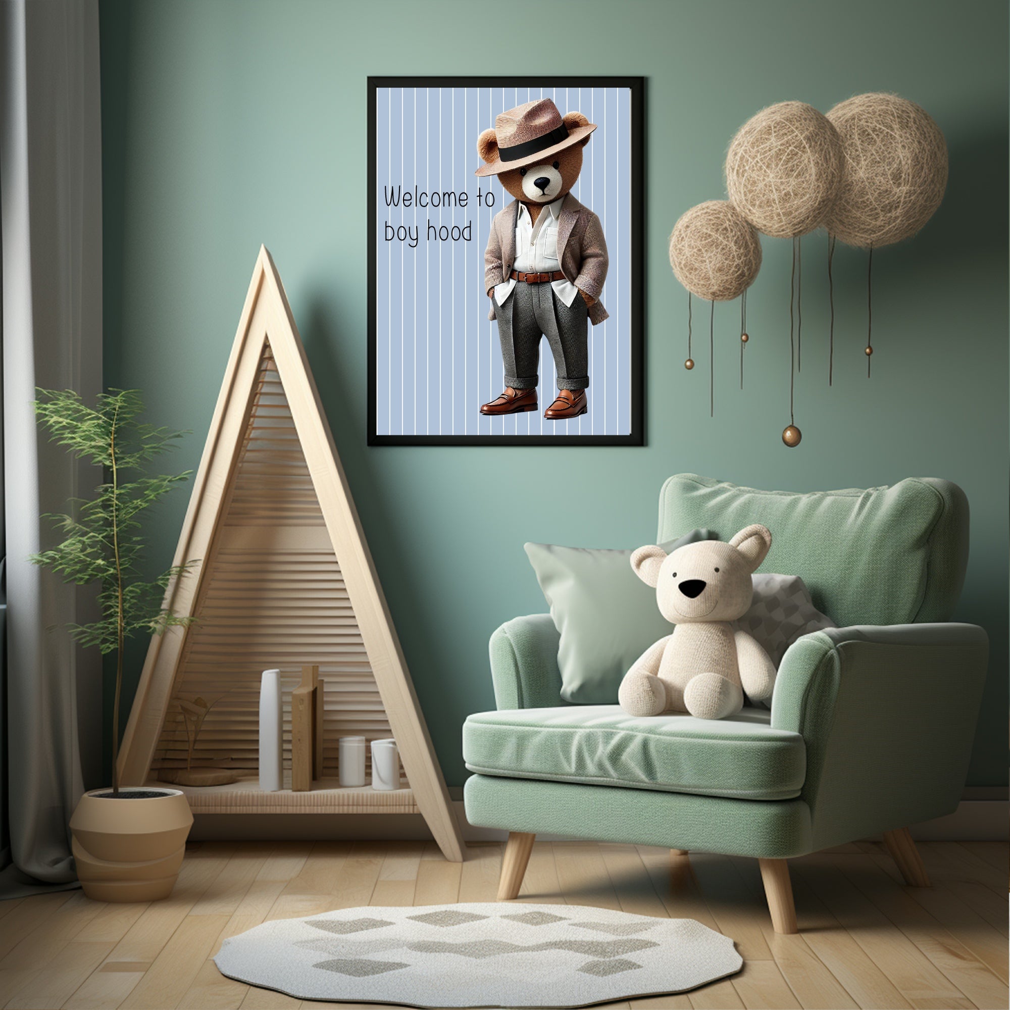 Pinstripe Teddy Welcome To Boyhood Wall Art Print