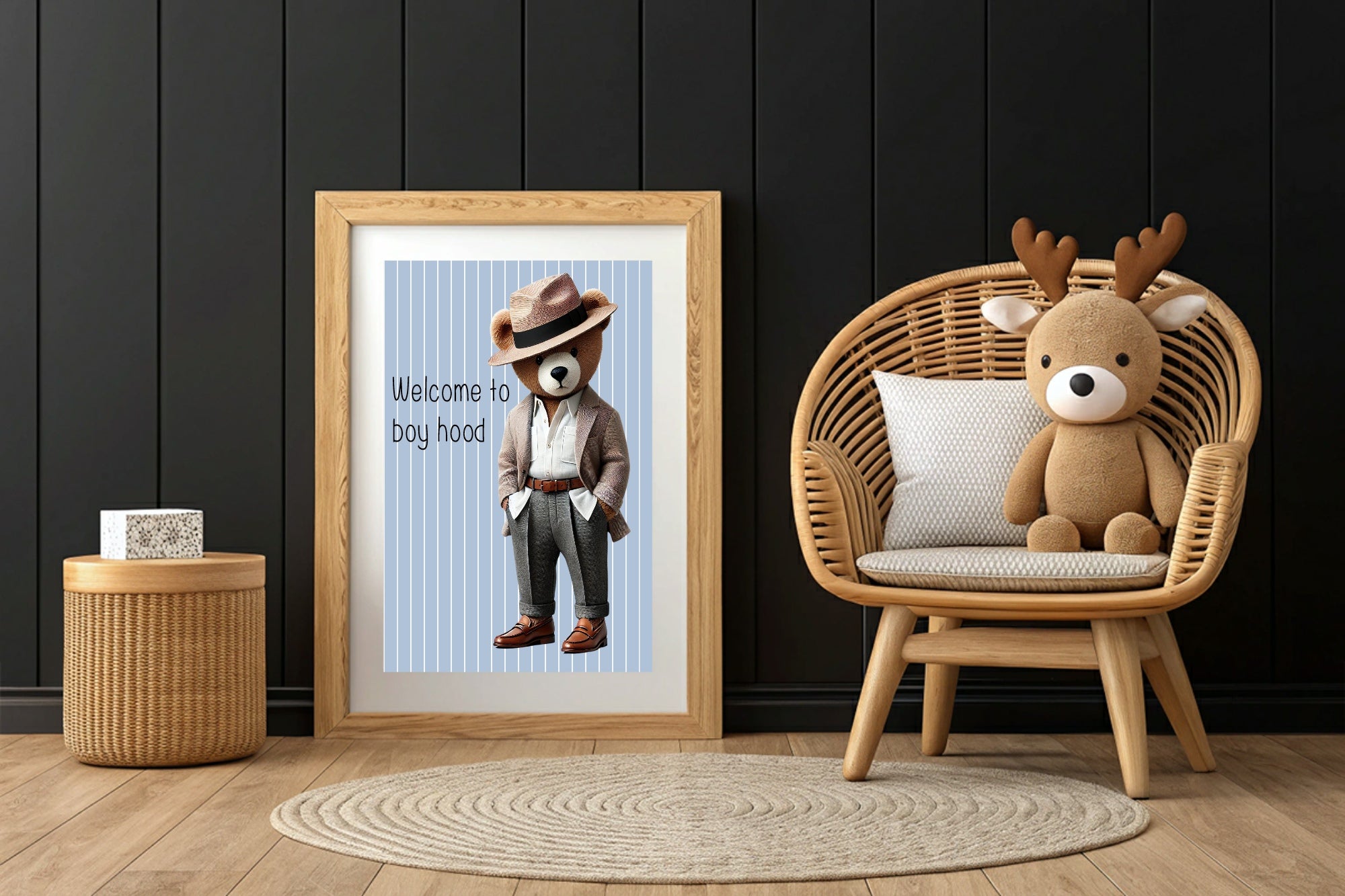 Pinstripe Teddy Welcome To Boyhood Wall Art Print